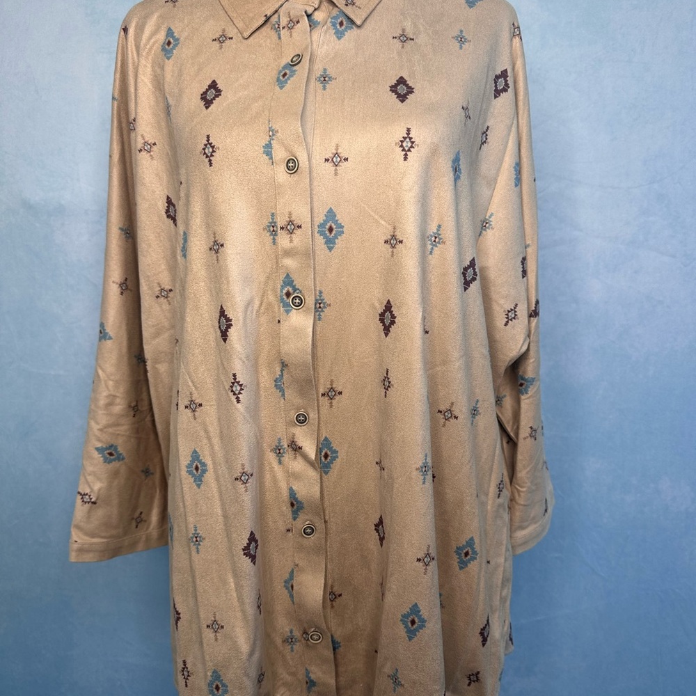 Coldwater Creek Beige and Blue Patterned Women’s Shirt size L
